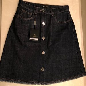 Massimo Dutti Denim Skirt with Buttons & Raw Edge